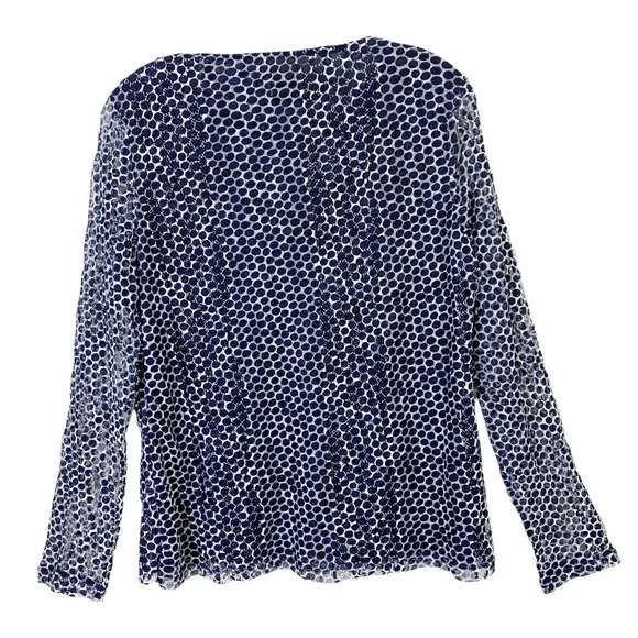 Chico’s NEW Dot Lace Tiered Long Sheer Sleeve Blouse Top Midnight Blue Size 8 - Picture 7 of 10